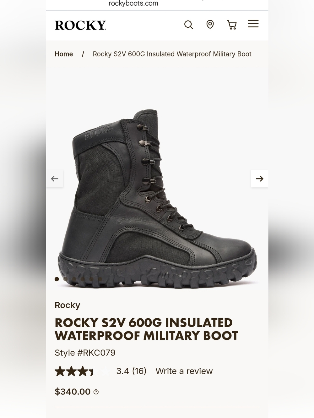 Rocky S2V 600G Insulated Waterproof Military Boot - Black NWT Smoke Free Home